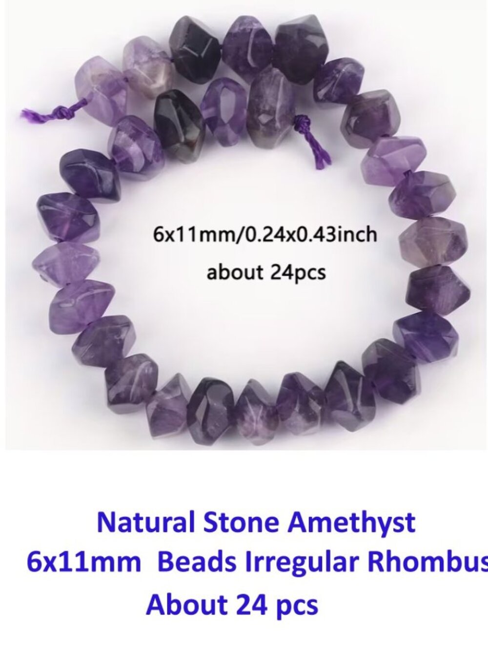 Natural Stone Amethyst 6x11mm Beads Irregular Rhombus About 24 pcs